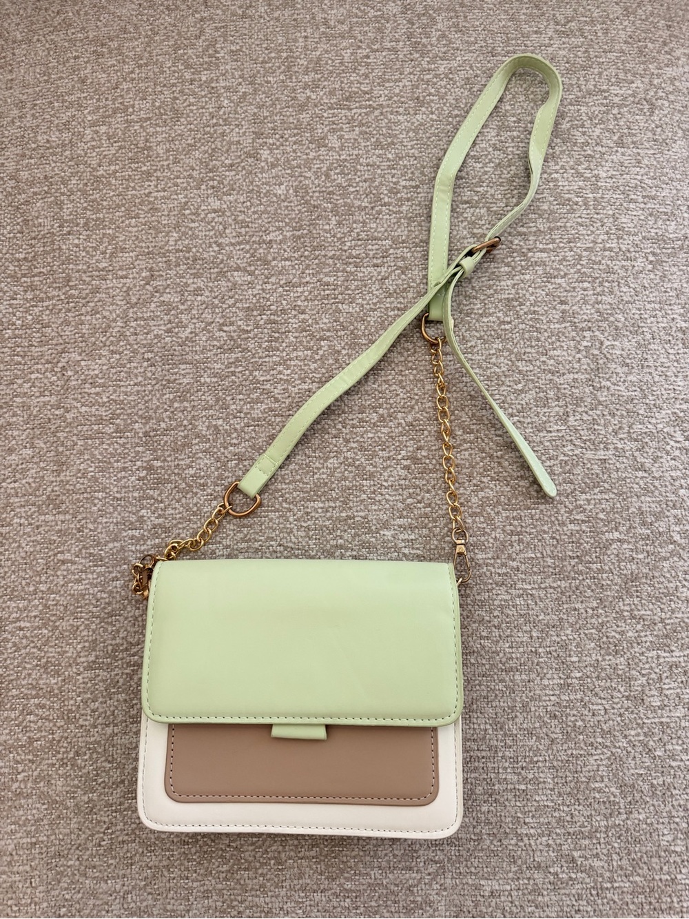 Women’s Colorblock Crossbody Bag in Light Green, Beige & White